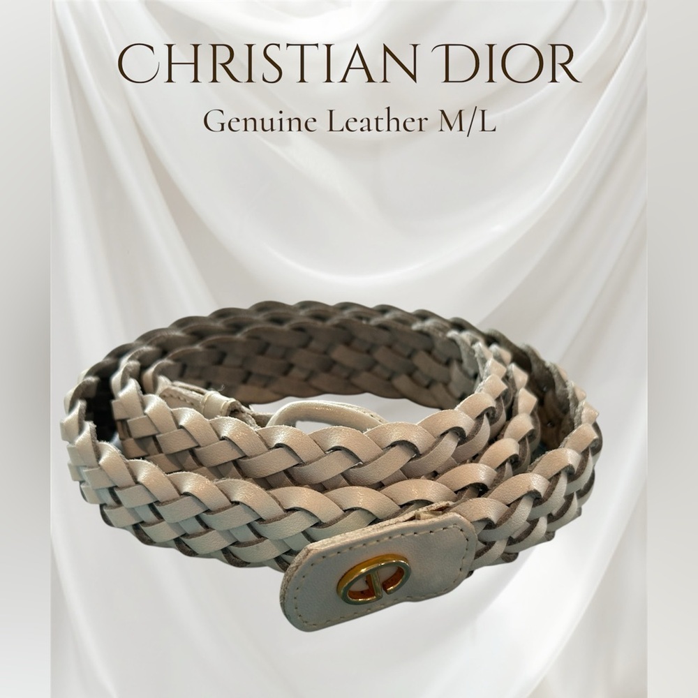 Dior White Vintage Braided Leather Belt With Gold Accents - M/L